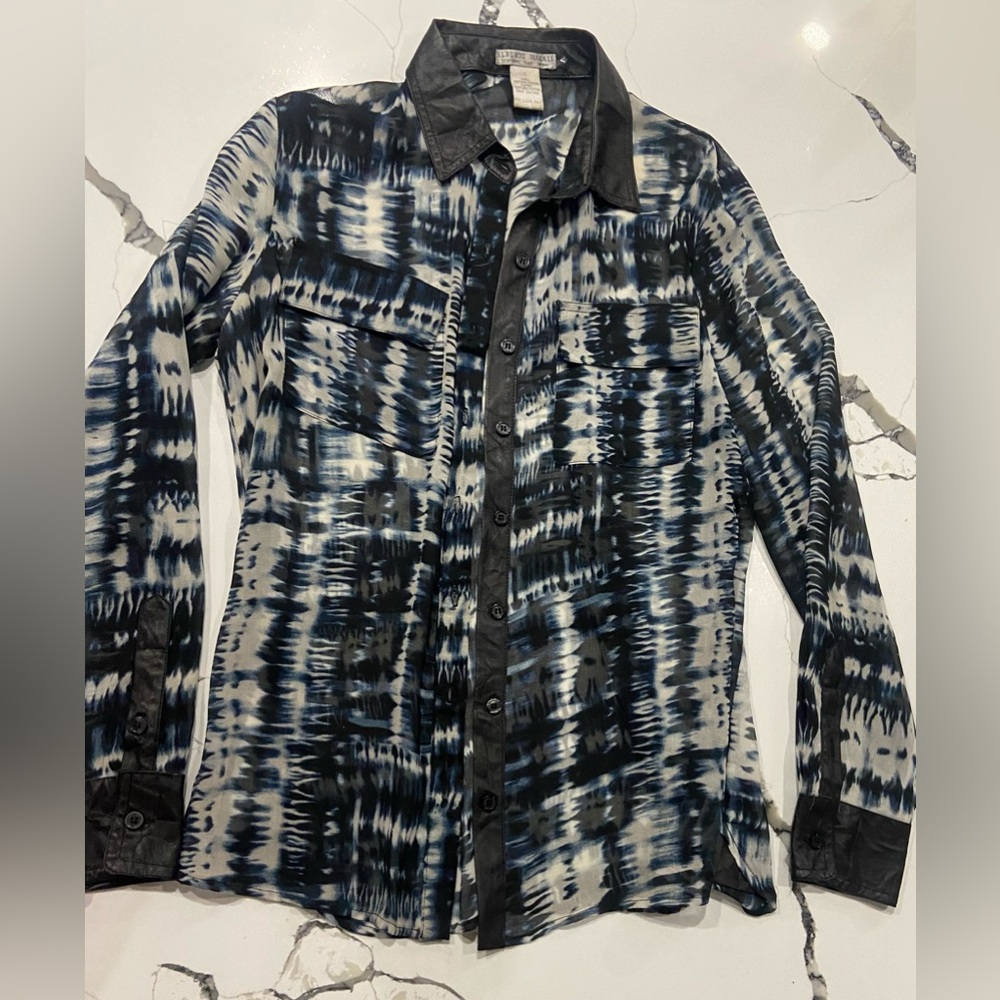 Alberto Makali Black Multicolored Button Down Top Size Small